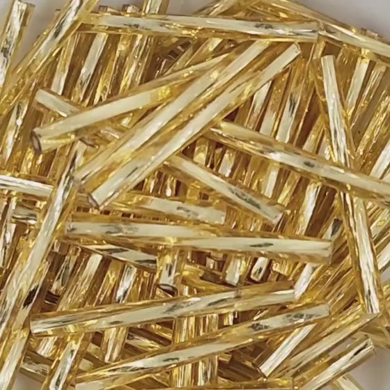 10 grams) 25mm Czech Bugles Silver-lined Light Gold
