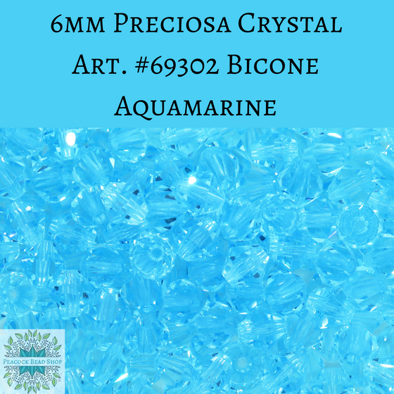 36 beads) 6mm Vintage 90s Preciosa Crystal Bicones Aquamarine