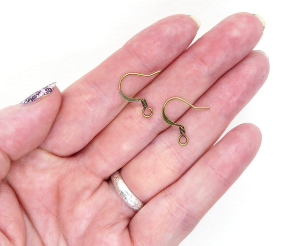 5 pairs) Short Tailed French Earwires with Coil Antiqued Brass