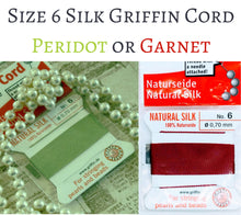  Size 6 Silk Pearl Knotting Cord_Peridot Green or Garnet Red_Gem Cord_Griffin Silk_2 Meters