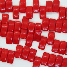  Glass Carrier Beads_9x17mm_Red_Two Hole_15 Beads_Czech Glass Beads_Jewelry Design_