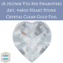  1 pc) 18.7x17mm Vintage 80s Swarovski Crystal Heart Rhinestones #4800 Crystal Clear Gold Foil Backed