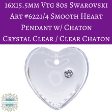  1 pc) 16x15.5mm Swarovski Vintage 80s Art #6221/4 Smooth Heart Pendant with Set Chaton in Crystal Clear