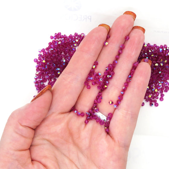 50 beads) 3mm Preciosa Crystal Bicones in Fuchsia AB
