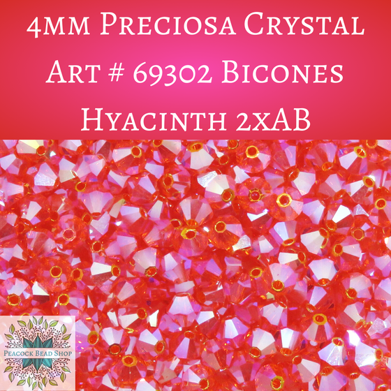 50 beads) 4mm Preciosa Crystal Bicones Hyacinth 2xAB
