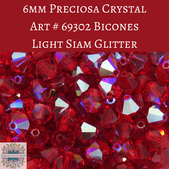 36 beads) 6mm Preciosa Crystal Bicones Light Siam Glitter
