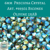 36 beads) 6mm Preciosa Crystal Bicones Olivine 2xAB