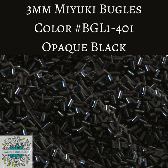 9 grams) 3mm Miyuki Bugle Beads #401 Opaque Black