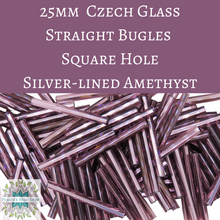  10 grams) 25mm Straight Square-holed Czech Bugles in Silver-lined Amethyst