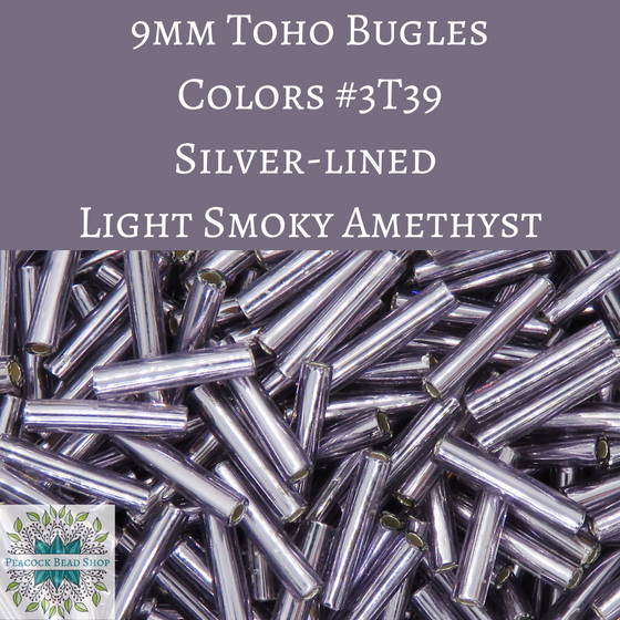 10 grams) 9mm Toho Bugles #BGL3-3T39 Silver-lined Light Smoky Amethyst
