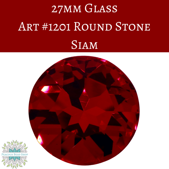 1 pc) 27mm Glass Round Stone Siam Red