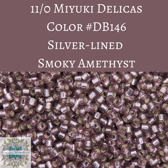 10 grams) 11/0 Miyuki Delica Beads #DB146 Silver Lined Smoky Amethyst