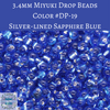 12.5 grams) 3.4mm Miyuki Drop Beads #DP-19 Silver-lined Sapphire Blue
