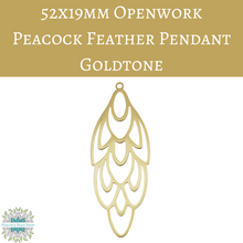  1 pendant) 52x19mm Openwork Peacock Feather Pendant Gold