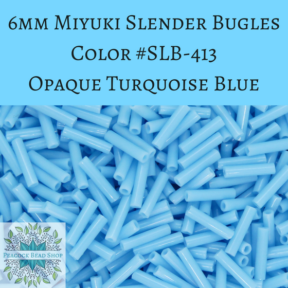 7.5 grams) 6mm Miyuki Slender Bugles #413 Opaque Turquoise Blue