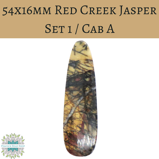 OOAK) 54x16mm Red Creek Jasper Long Teardrop Set 1 / Cab A