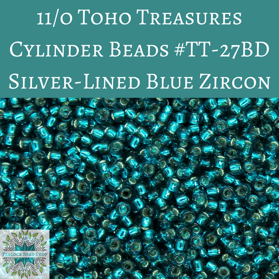 10 grams) 11/0 Toho Treasures Cylinder Beads #27BD Silver-lined Blue Zircon