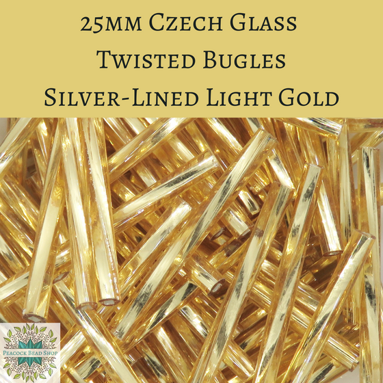 10 grams) 25mm Czech Bugles Silver-lined Light Gold