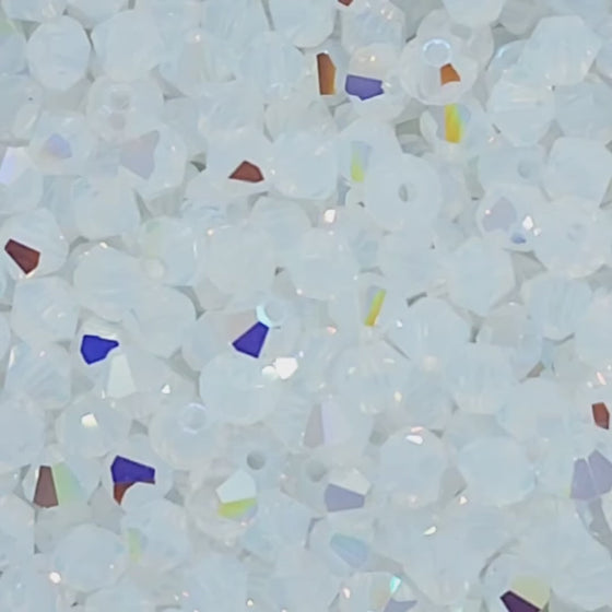 50 beads)  4mm Preciosa Crystal Bicones White Opal Glitter
