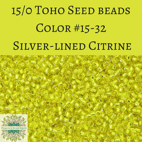 9 grams) 15/0 Toho Seed Beads #32 Silver-lined Citrine