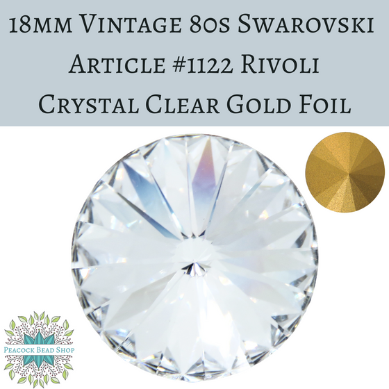 1 pc) 18mm Vtg 80s Swarovski Rivoli Fancy Stone Clear Gold Foil