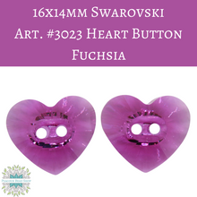  2 buttons) 16x14mm Discontinued Swarovski Crystal Heart Buttons Fuchsia Article #3023