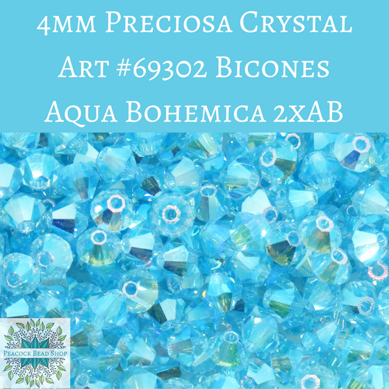 50 beads) 4mm Preciosa Crystal Bicones Aqua Bohemica 2xAB