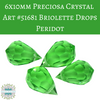 6 beads) 6x10mm Preciosa Crystal Briolette Drops Peridot