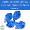 6 beads) 6x10mm Preciosa Crystal Briolette Drops Sapphire