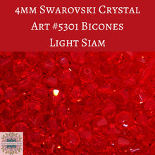  50 beads) 4mm Swarovski Crystal Bicone Beads Light Siam Red
