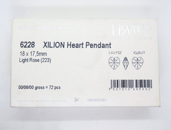 1 pc) 18x17mm Swarovski Art #6228 Heart Pendant Light Rose