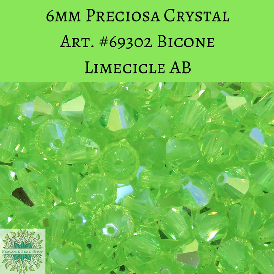 36 beads) 6mm Preciosa Crystal Bicones Limecicle AB