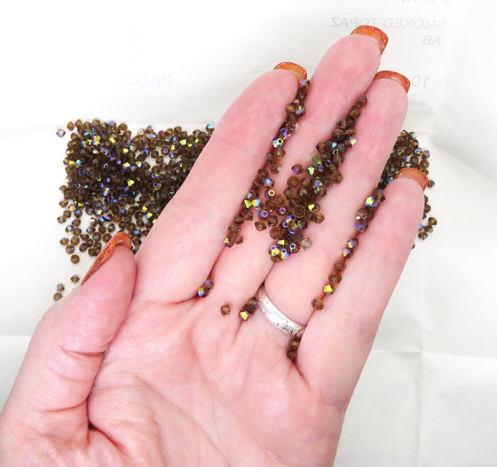 50 beads) 3mm Preciosa Crystal Bicones Smoked Topaz AB