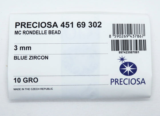 50 beads) 3mm Preciosa Crystal Bicones Blue Zircon