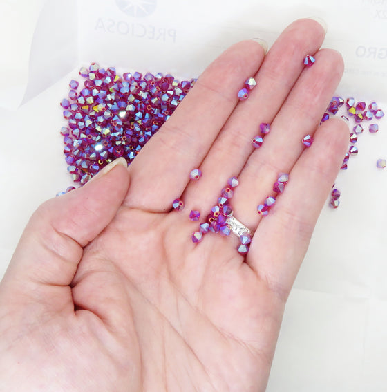 50 beads) 4mm Preciosa Crystal Bicones Fuchsia 2xAB
