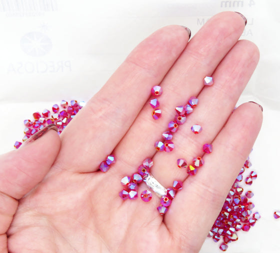 50 beads) 4mm Preciosa Crystal Bicones Light Siam 2xAB