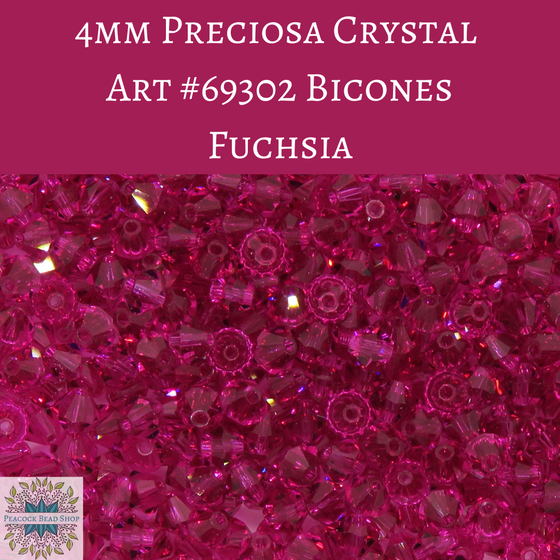 50 beads) 4mm Preciosa Crystal Bicones Fuchsia