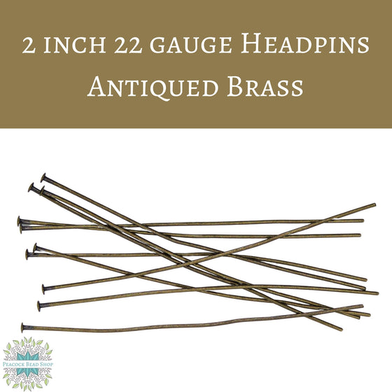 20 pieces) 2 inch 22 gauge Antiqued Brass Headpins