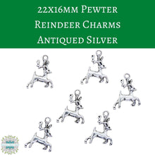  8) 22x16mm Pewter Reindeer Charms Antiqued Silver