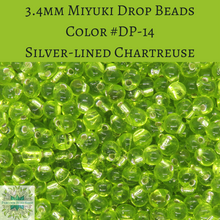  12.5 grams) 3.4mm Miyuki Drop Beads #14 Silverlined Chatreuse