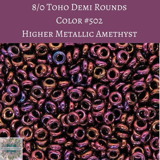8 grams) 8/0 Toho Demi Rounds color #502 Higher Metallic Amethyst