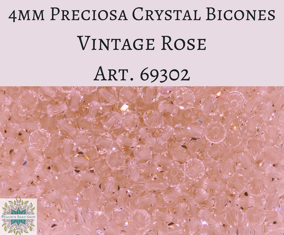 50 beads) 4mm Preciosa Crystal Bicones Vintage Rose