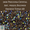 50 beads) 3mm Preciosa Crystal Bicones Smoked Topaz AB