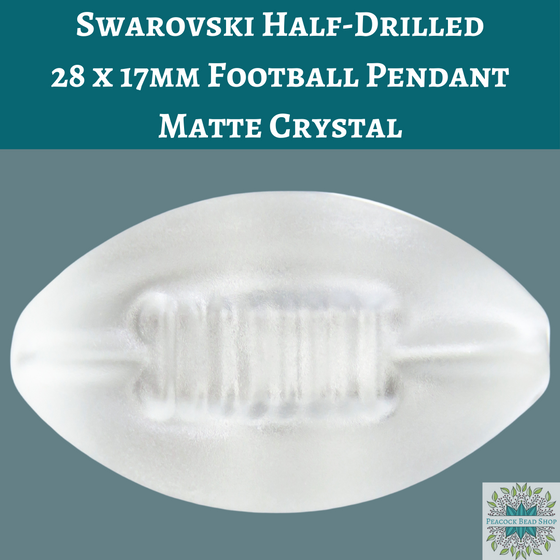 1 pc) 28x17mm Swarovski Crystal Half-drilled Football Pendant Matte Crystal Clear