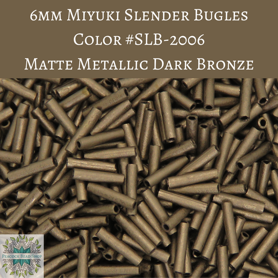 7.5 grams) 6mm Miyuki Slender Bugles #2006 Matte Metallic Dark Bronze