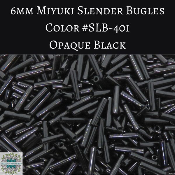 7.5 grams) 6mm Miyuki Slender Bugles #401 Opaque Black 1.3x6mm