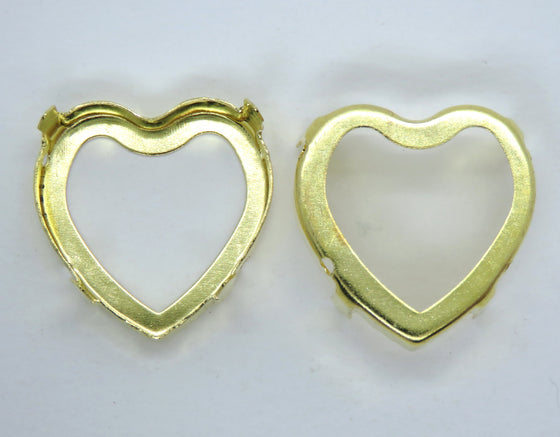 1 pc) Premium Backless Sew on Settings for 27mm glass Heart Stone Gold or Imitation Rhodium Plate