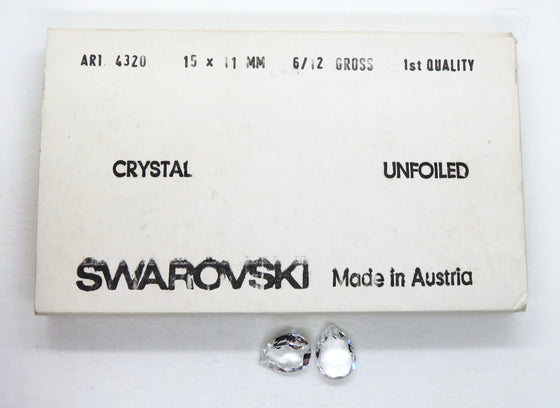 2 stones) 15x11mm Vintage 1980s Swarovski #4320 Pear Stones in Crystal Clear Unfoiled