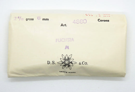6 pcs) 6mm Vtg 70s Swarovski Art #4860  3/4 Flatback Round Balls Fuchsia M-foil