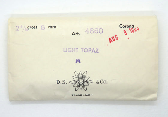 6 pcs) 6mm Vtg 70s Swarovski Art #4860 3/4 Flatback Round Balls Light Topaz M-foil